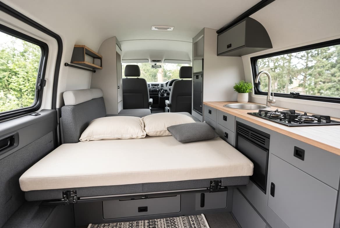 2012 VW T5.1 T30 2.0 TDI — Rock and Roll Bed, Surf Van Layout photo